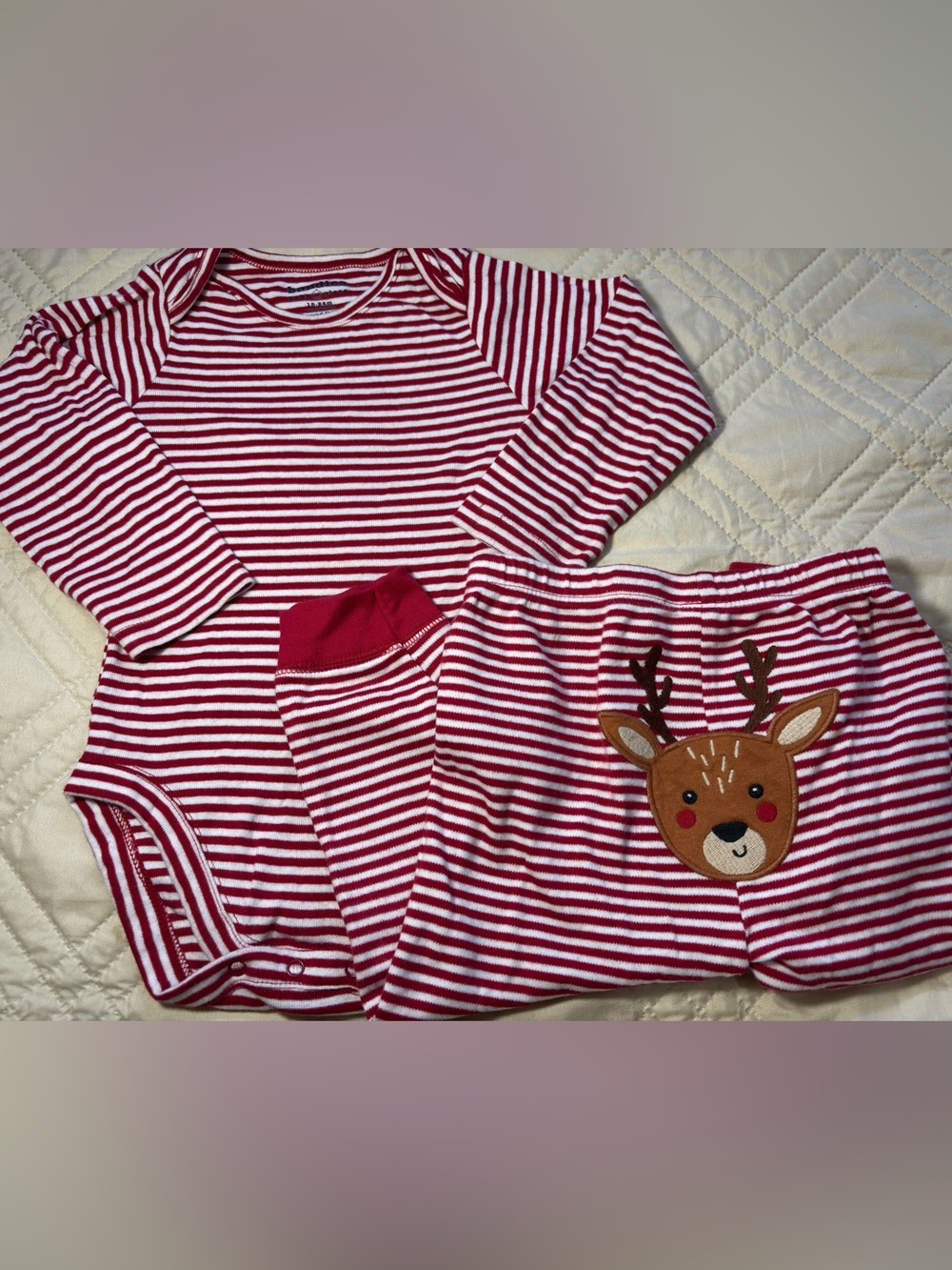 Red and White Stripe 18-24M Reindeer Pajama Set